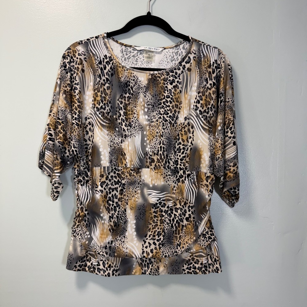 Peter Nygard Petites Leopard Print Dolman Sleeve Blouse Medium 1G07889